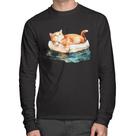 Camiseta Algodão Gatinho Relaxando na Bóia Manga Longa - Foca na Moda