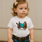 Camiseta Algodão Infantil Estampa Love Peace Horse 023 Amor Paz Cavalos Fofo Lindo Modinha Creche