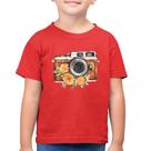 Camiseta Algodão Infantil Máquina Fotográfica Vintage e Flores - Foca na Moda