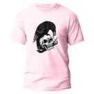 Camiseta Algodão Premium Estampa Digital Caveira Com Corvo