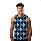 Camiseta Algodão Regata Verão Estilo Moda Praia Xadrez Azul Crochê 601