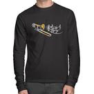 Camiseta Algodão Trombone Notas Musicais Manga Longa - Foca na Moda