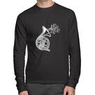 Camiseta Algodão Trompa Notas Musicais Manga Longa - Foca na Moda