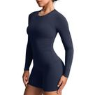 Camiseta Aoxjox Velura franzida de manga comprida para mulheres azul marinho