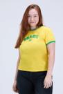 Camiseta Baby Look Feminina Brasil Copa 100% Algodão Amarela
