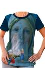 Camiseta Baby Look Nossa Senhora de Fatima Azul Petroleo