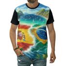 Camiseta Bandeira Brasil E Espanha País Praia Mar Oceano
