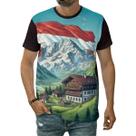 Camiseta Bandeira Da Áustria Flutuando Sobre Os Alpes País Camiseta Bandeira Da Áustria Flutuando Sobre Os Alpes País