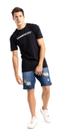 Camiseta basica long manga curta blue jeans preto