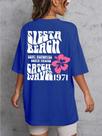Camiseta Beach Waves Estampa Grafica Texto Surf Flores Praia Sol Blusa Manga Curta Ombro Caido Life Style Oversized Femi