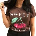 Camiseta Blusa Tshirt Feminina Viscolycra Cor Marrom Café Moda Cherry