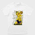 Camiseta branca Cavaleiros do zodiaco Aiolia de Leão Armadura de ouro de Leão Tamanho:G1Tecido:Drytec Camiseta branca Cavaleiros do zodiaco Aiolia de Leão Armadura de ouro de Leão Tamanho:G1Tecido:Drytec