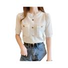 Camiseta Branca De Verão Feminina 2024, Manga Curta, Casual, Com Bolsos, Top Básico Tricotado