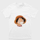 Camiseta Branca One Piece Monkey D. Luffy Criança fazendo V com o dedo Tamanho:G3Tecido:Drytec