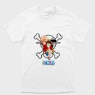 Camiseta Branca One Piece Monkey D. Luffy Em frente a bandeira Tamanho:MTecido:Drytec Camiseta Branca One Piece Monkey D. Luffy Em frente a bandeira Tamanho:MTecido:Drytec