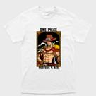 Camiseta Branca One Piece Portgas D. Ace usando ombreiras Tamanho:G6Tecido:Drytec
