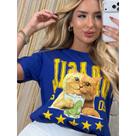 Camiseta Brasil Blusa Feminina Gatinho Copa Azul e Amarelo Tamanho Único