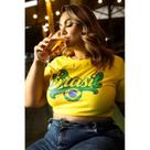 Camiseta Brasil Feminina Plus Size Estampada Casual Copa Moda Confortável