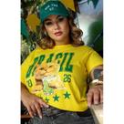 Camiseta Brasil Feminina Plus Size Estampada Gato Copa 2026 Moda Conforto