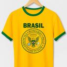 Camiseta Brasil Punk Rock Premium com Gola e Punhos Verdes e Mangas Curtas