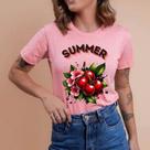 Camiseta camisa blusa t-shirt manga curta verão frutas melancia cereja morango moda feminina