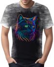 Camiseta Camisa Estampada T-shirt Face Gato Neon Felino 4