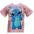 Camiseta camisa infantil Lilo E Stitch Desenho Animado Algodão rosa