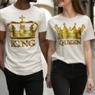 Camiseta Casal King Queen Estampa Luxo Dourada Tecido Camisa 100% Algodão Casual Presente Romântico