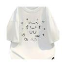 Camiseta Casual Branca Com Estampa De Gato Cartoon, Estilo Verão, Confortável E Divertida, Padrão De Camiseta Casual Branca Com Estampa De Gato Cartoon, Estilo Verão, Confortável E Divertida, Padrão De