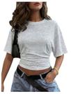 Camiseta casual Crop Top BEAUDRM Y2k Sexy Ruched Dolman cinza
