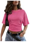 Camiseta casual Crop Top BEAUDRM Y2k Sexy Ruched Dolman rosa choque Camiseta casual Crop Top BEAUDRM Y2k Sexy Ruched Dolman rosa choque