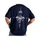 Camiseta Casual De Algodão Para Homens Com Estampa Retro De Bússola, Tamanho Grande, Gola Redonda E