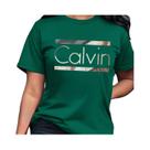 Camiseta Casual De Algodão Para Mulheres Com Decote Redondo E Manga Curta, Estampa Com Letras Calvin