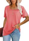 Camiseta Casual de Manga Corta con Cuello Cuadrado Lunivop para Mujer