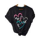 Camiseta Casual Feminina Com Estampa De Coração, Manga Curta, Decote Redondo, Design De Coração