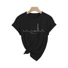 Camiseta Casual Feminina Estilo Paris, Manga Curta, Gola Redonda, Poliéster Respirável, Primavera Camiseta Casual Feminina Estilo Paris, Manga Curta, Gola Redonda, Poliéster Respirável, Primavera