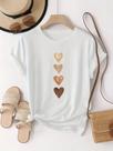 Camiseta Casual Feminina Preta Com Detalhes Dourados, Estampa Gráfica De Quatro Corações, Gola