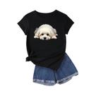Camiseta Casual Feminina Verde Vibrante Com Estampa De Cachorro Maltês, Estilo Harajuku Com Médio