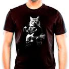 Camiseta Cat Player Premium com Mangas Curtas na Cor Preta