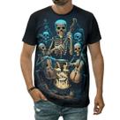Camiseta Caveiras Banda Musical Arte Divertida Instrumentos
