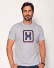 Camiseta cinza com detalhe azul tamanho único P ao gg