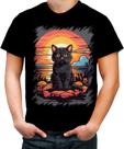 Camiseta Colorida Gatinho no Pôrdo Sol Sunset 9 Camiseta Colorida Gatinho no Pôrdo Sol Sunset 9