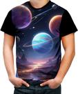 Camiseta Colorida Planetas Universo Neon Estrelas Galaxias 1