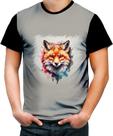 Camiseta Colorida Raposa Fox Ilustrada Abstrata Cromática 2 Camiseta Colorida Raposa Fox Ilustrada Abstrata Cromática 2