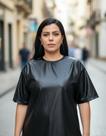 Camiseta Couro Cirre Casual Unissex