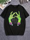 Camiseta Creepin It Real Estampa Rastejando Real Mão Zumbi Verde Neon Life Style Manga Curta Ombro Caido Unissex