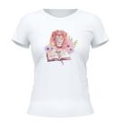 Camiseta Cristã Feminina - Leão Bíblia Branca