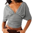 Camiseta Crop FWSAM feminina com decote em V profundo, cintura franzida, cinza Camiseta Crop FWSAM feminina com decote em V profundo, cintura franzida, cinza