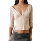 Camiseta Crop GCZREN feminina sexy com decote em V profundo e damasco franzido