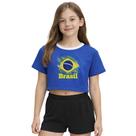 Camiseta Cropped Adulto Look Jeans Bandeira Brasil